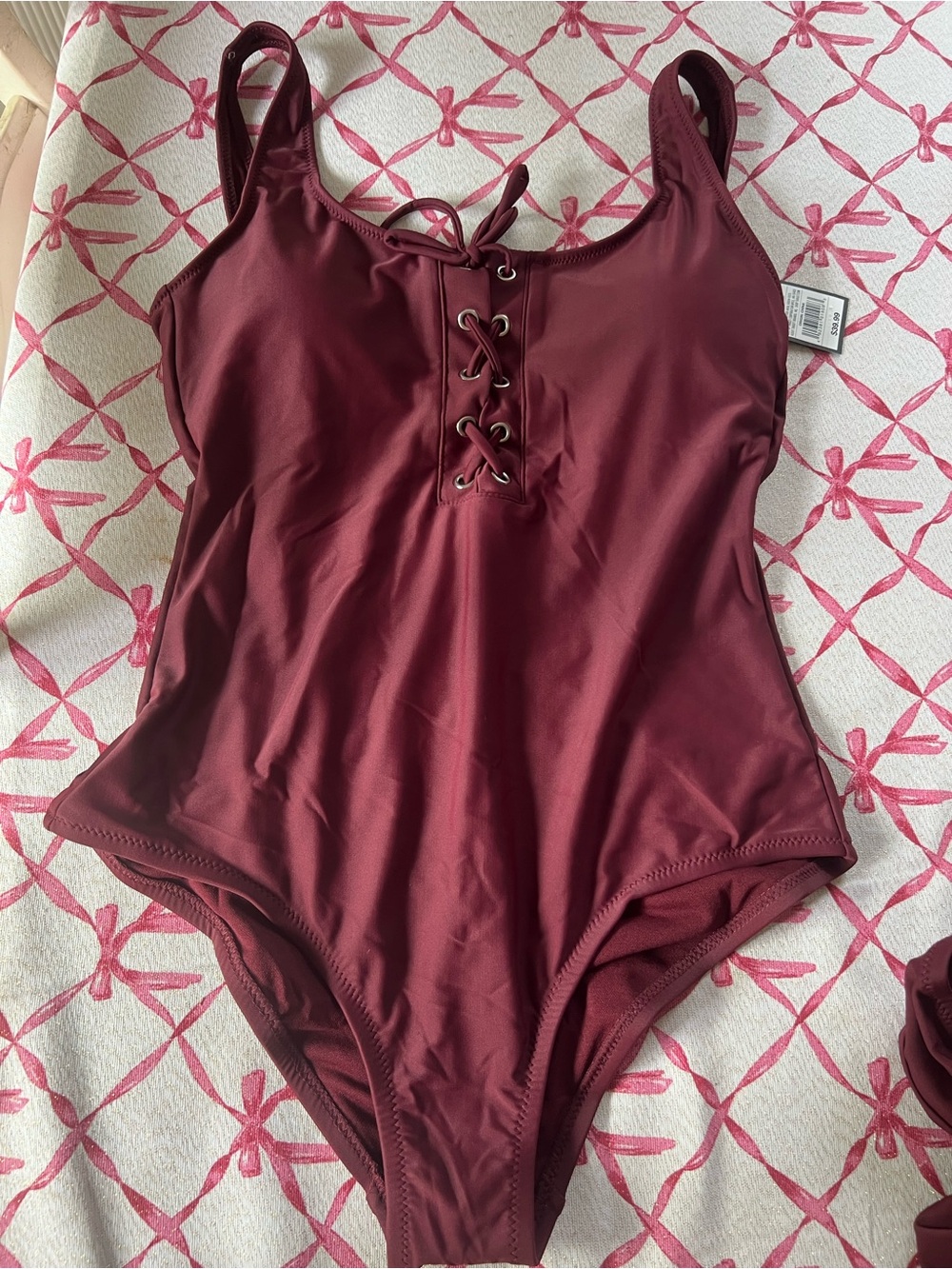 Women’s Lace-Up One-Piece Swimsuit in Burgundy by Target Mossimo Various sizes